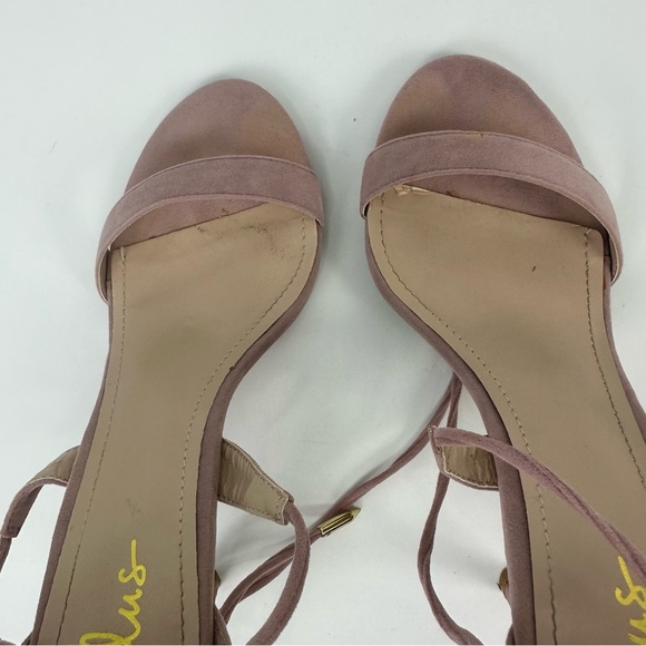 Lulus Dusty Pink Suede Aimee Open Toe Ankle Wrap Tie Heels Size 8.5 - Picture 9 of 17